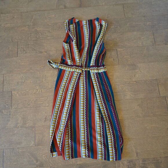 Tory Burch Julia Dress Belted Silk Striped Print Sleeveless Shift Dress Size 4 - Picture 7 of 10